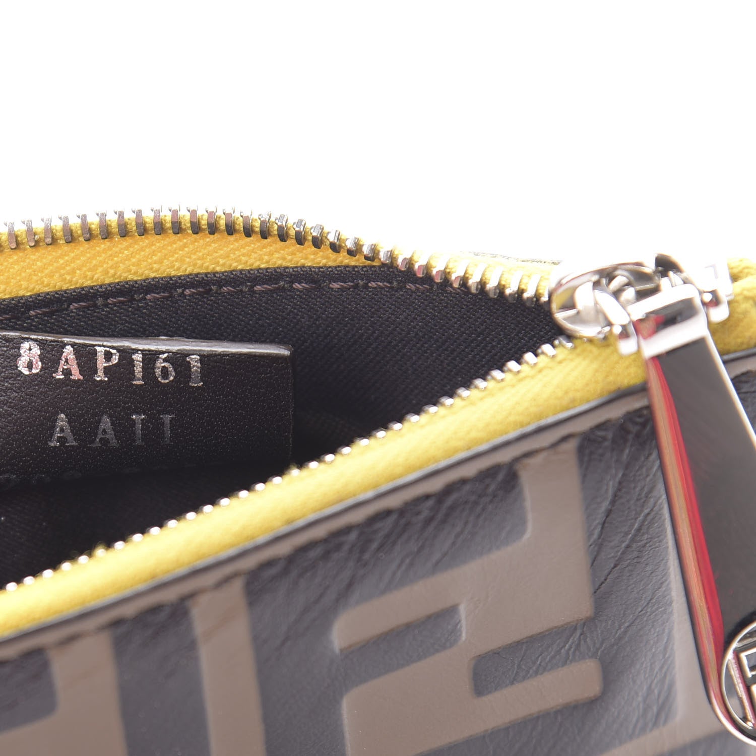 Fendi Vitello Cruise F is Fendi Bi-Color FF 1974 Embossed Key Case Pouch Maya Black Sunflower 7 of 8