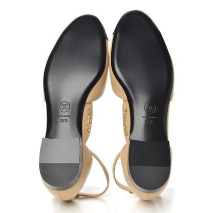 Chanel Lambskin Grosgrain Cap Toe CC Ankle Strap Sandals 39.5 Beige Black 5 of 9