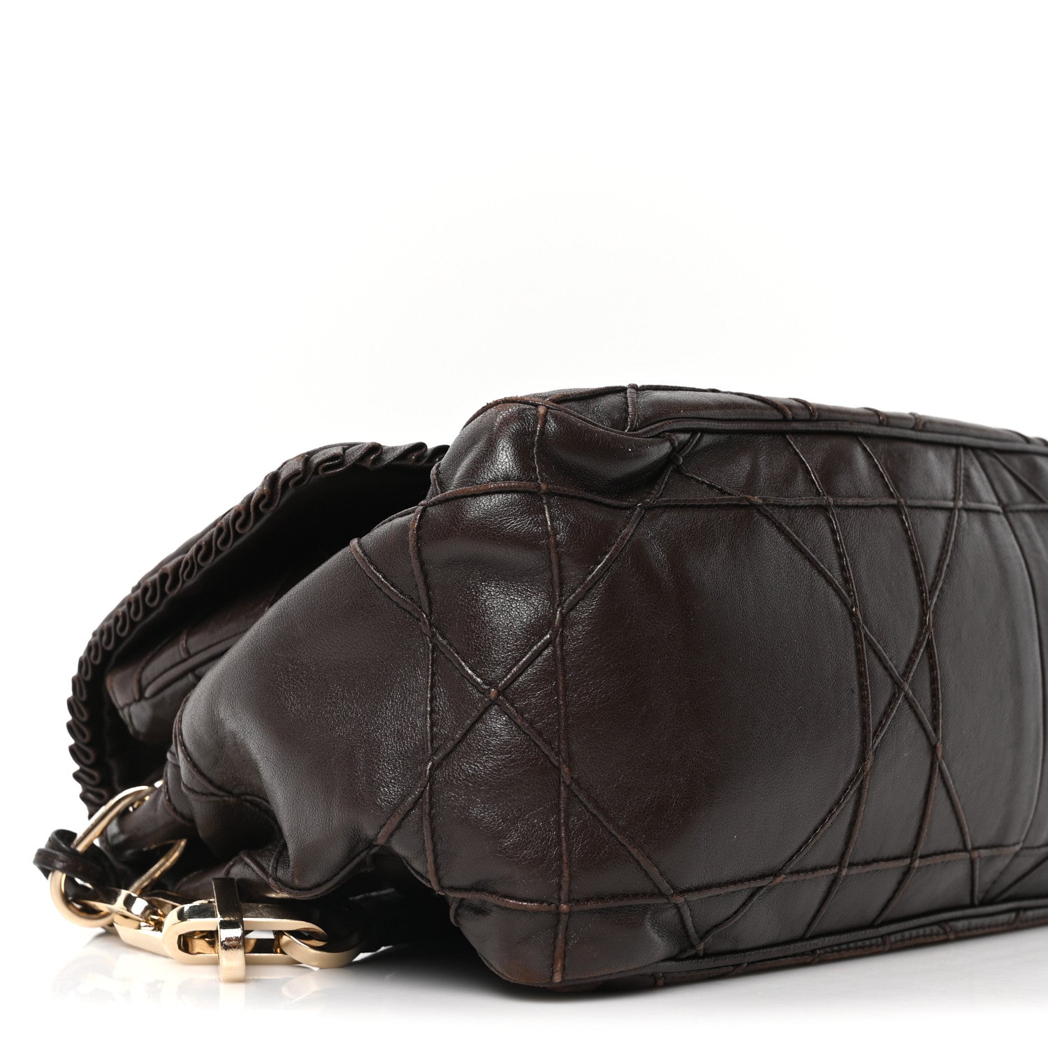 Christian Dior Lambskin Cannage Ruffle New Lock Flap Dark Brown 9 of 10