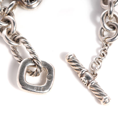 David Yurman Sterling Silver Diamond Cable Heart Charm Bracelet 5 of 6