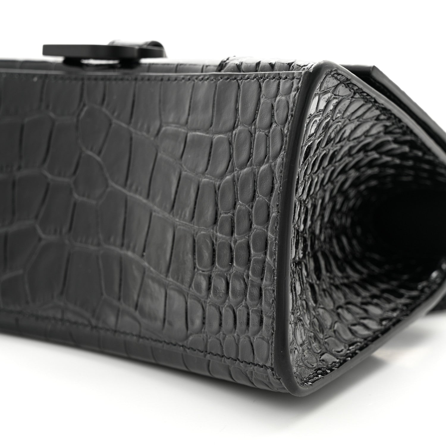 Balenciaga Shiny Calfskin Monochrome Crocodile Embossed Small Hourglass Top Handle Bag Black 10 of 10