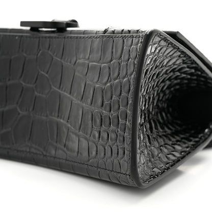 Balenciaga Shiny Calfskin Monochrome Crocodile Embossed Small Hourglass Top Handle Bag Black 10 of 10