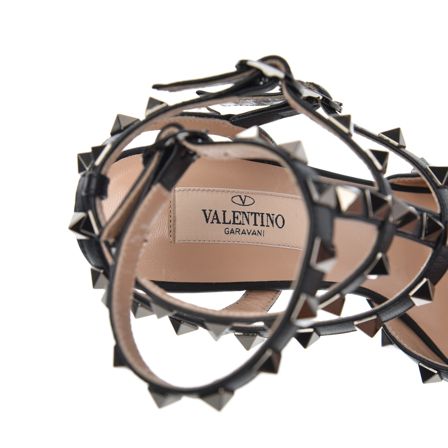 Valentino Garavani Ayers Snakeskin Rockstud Ankle Strap Low Heel Pumps 36 Black 6 of 15