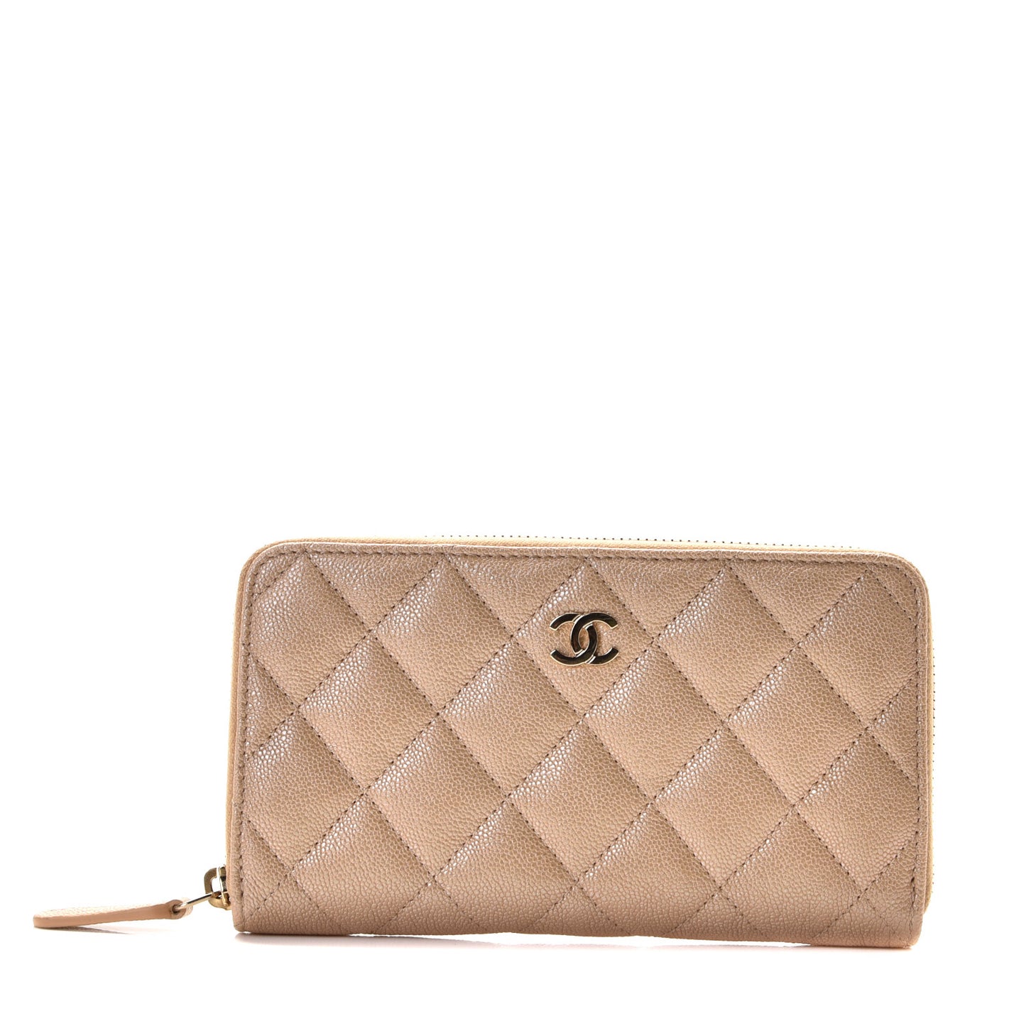 Iridescent Caviar Quilted Medium Zip Around Wallet Beige