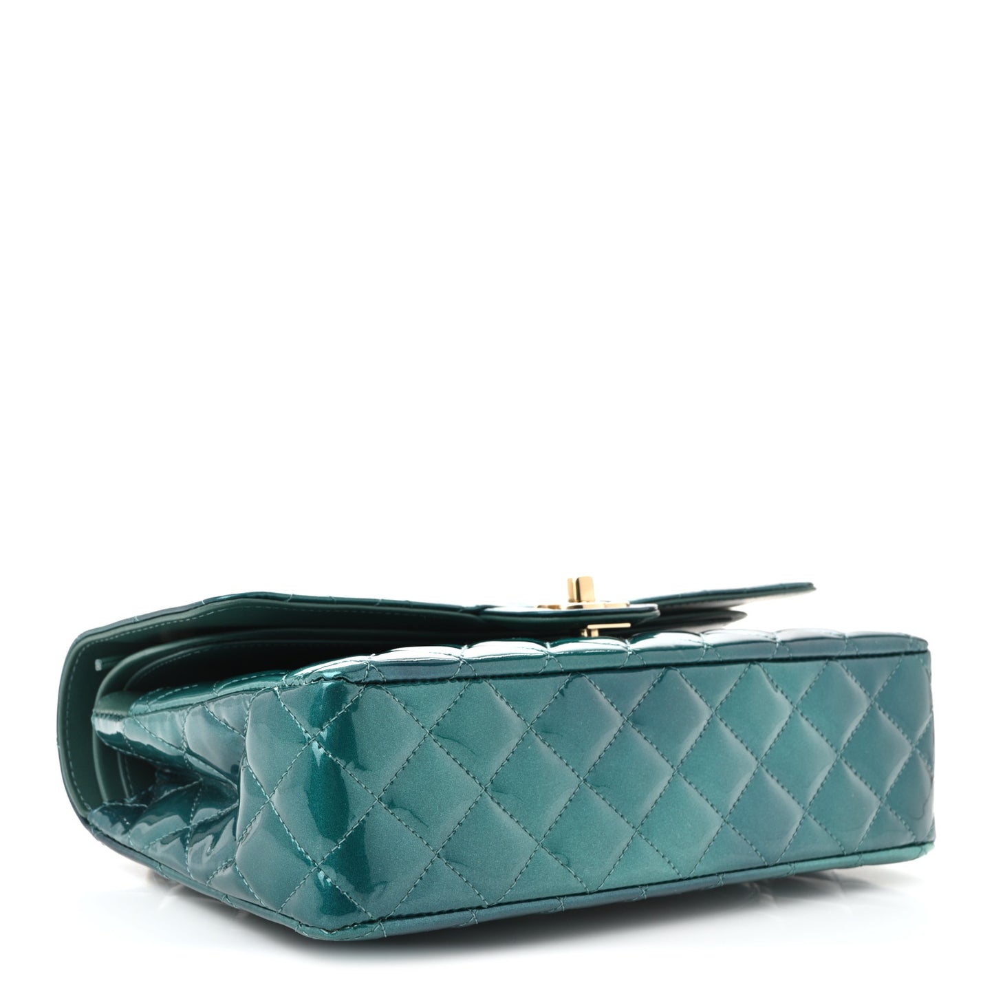 Shaded Patent Calfskin Quilted Medium Double Flap Green Blue