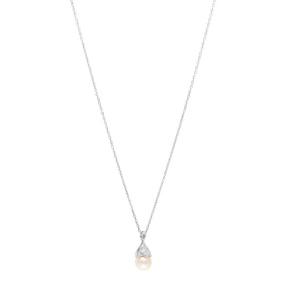 Mikimoto 18K White Gold Diamond Pearl 8.5mm Pendant Necklace 1 of 5