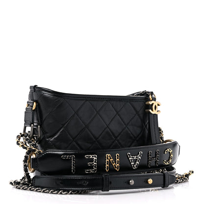 Chanel Aged Calfskin Quilted Small Gabrielle Logo Hobo Black 3 of 10