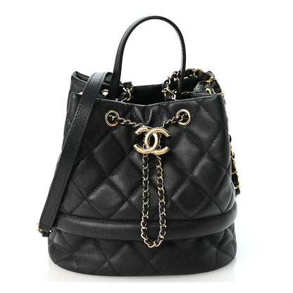 Chanel Caviar Quilted Rolled Up Bucket Drawstring Bag Black 1 of 10