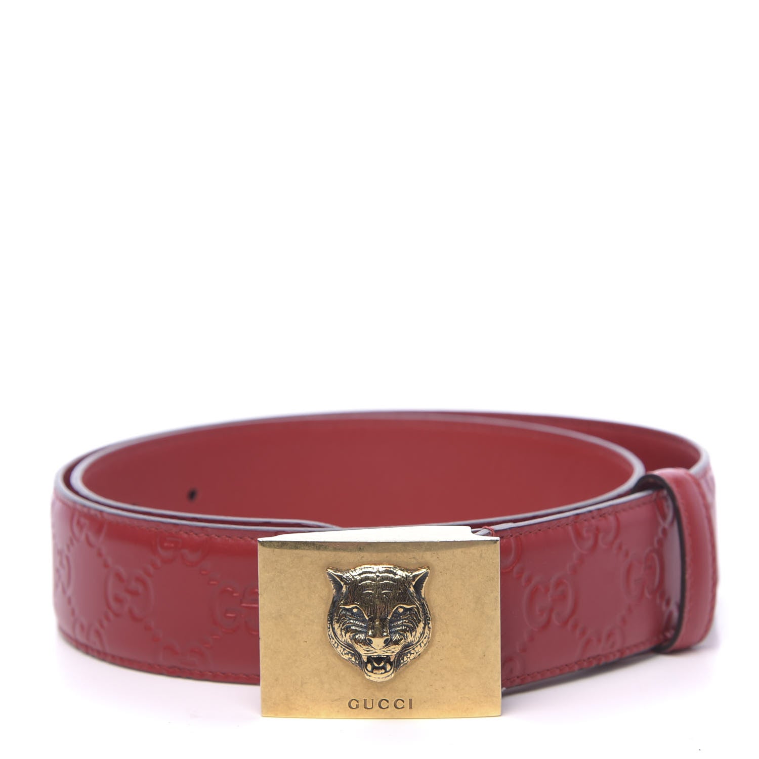 Gucci Guccissima Feline Plaque Belt 90 36 Hibiscus Red 1 of 6