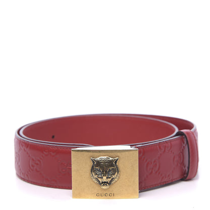 Gucci Guccissima Feline Plaque Belt 90 36 Hibiscus Red 1 of 6