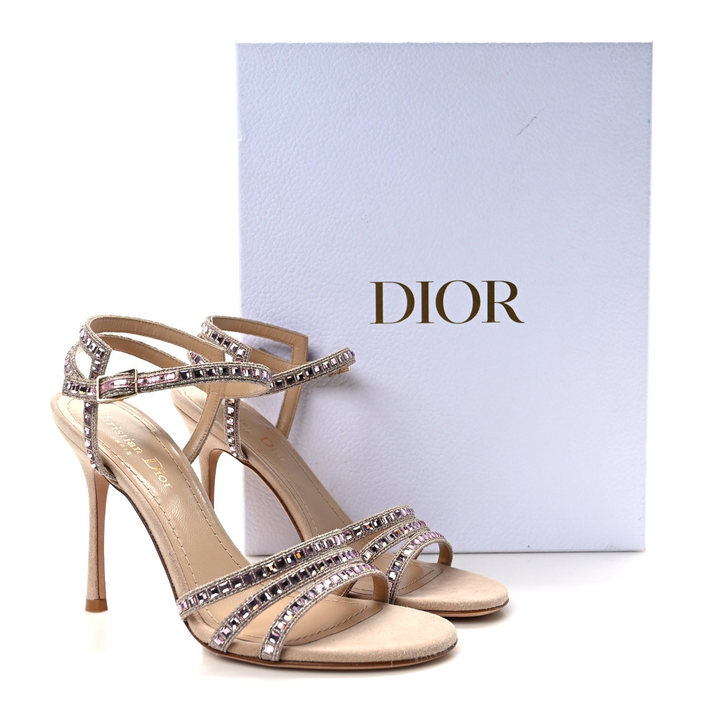 Suede Crystal Strap Sandal Pumps 37 Light Gold
