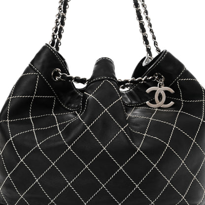 Chanel Calfskin Contrast Stitch Surpique Bucket Bag Black 8 of 11
