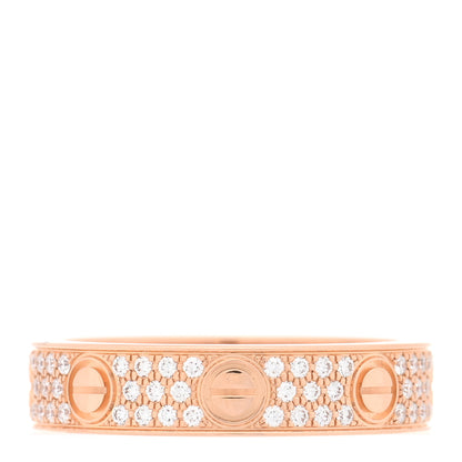 Cartier 18K Pink Gold Diamond 4mm LOVE Wedding Paved Band Ring 47 4 1 of 5