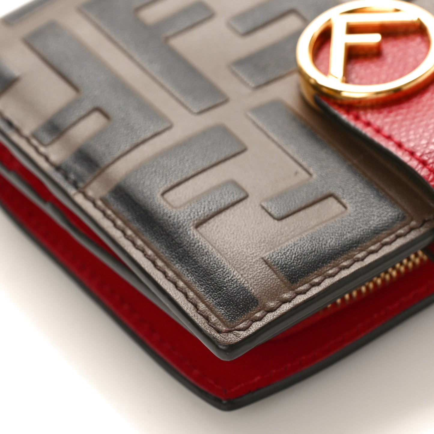 Vitello Cruise F is Fendi Bi-Color FF 1974 Embossed Compact Wallet Maya Black Fragola