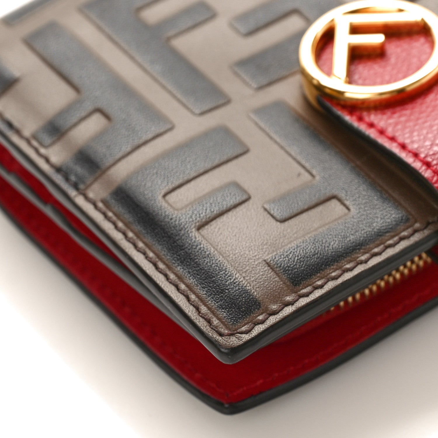 Fendi Vitello Cruise F is Fendi Bi-Color FF 1974 Embossed Compact Wallet Maya Black Fragola 13 of 19