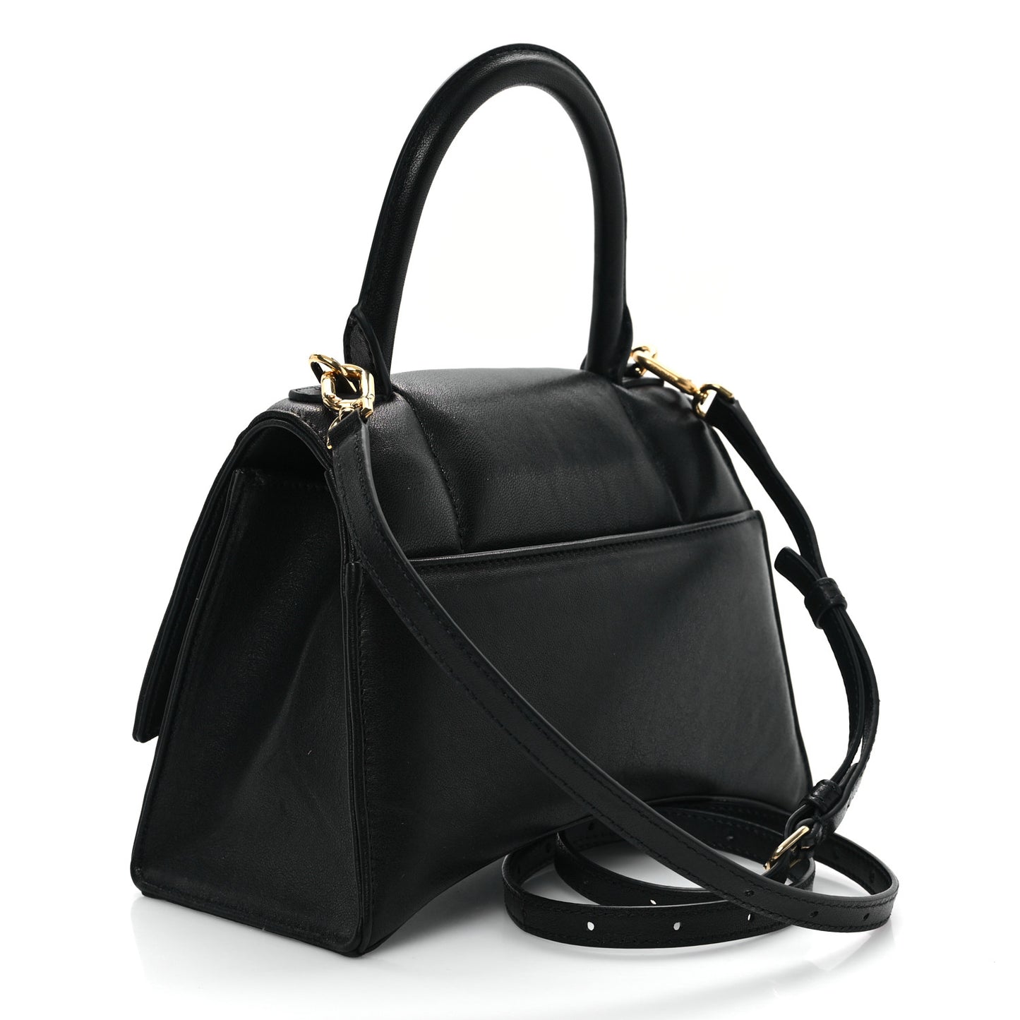 Nappa Calfskin Puffy Small Hourglass Top Handle Bag Black