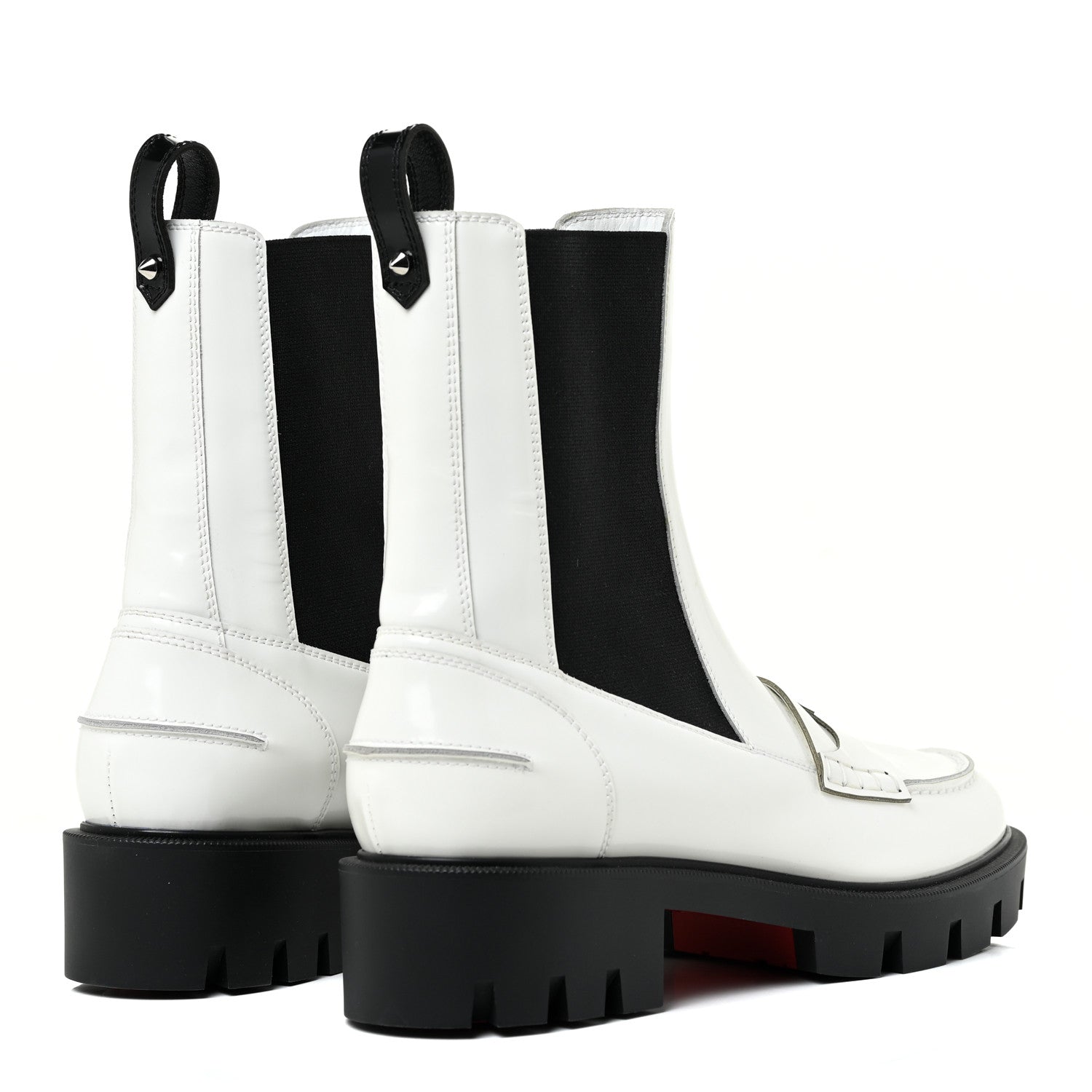 Christian Louboutin Calfskin Abrasivato Montezumo Lug Chelsea Boots 37.5 White Black 5 of 12
