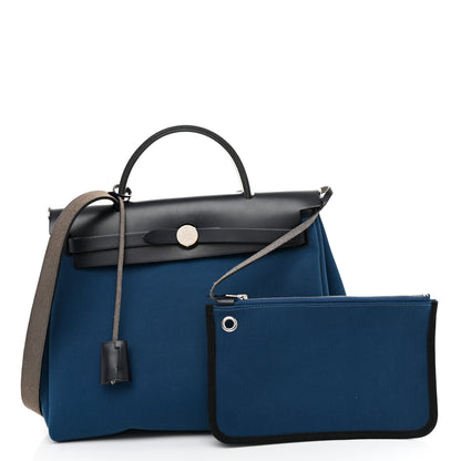 Hermes Toile Vache Hunter Herbag Zip Retourne 31 PM Black Blue De Malte 3 of 12