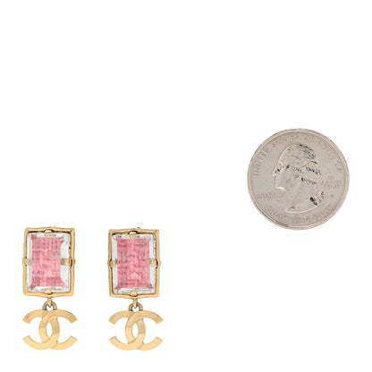 Chanel Crystal Tweed CC Drop Earrings Pink Gold 2 of 7