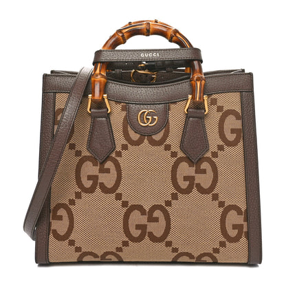 Gucci Monogram Jumbo GG Textured Dollar Calfskin Small Diana Tote Bag Camel Ebony New Acero 1 of 10
