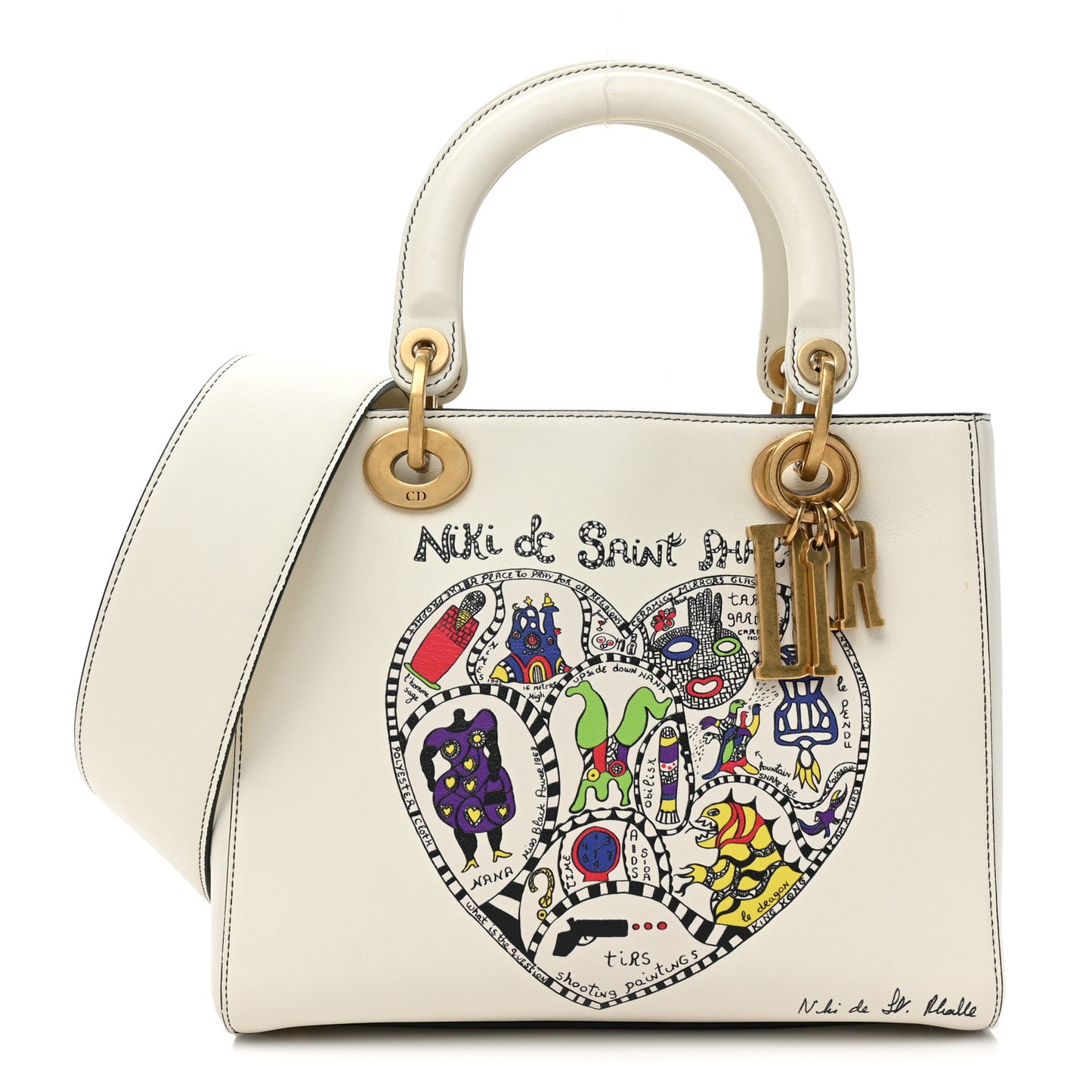 Calfskin Niki De Saint Phalle Heart Medium Supple Lady Dior Off White