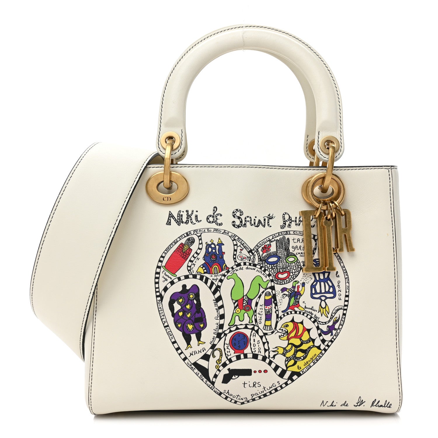 Christian Dior Calfskin Niki De Saint Phalle Heart Medium Supple Lady Dior Off White 1 of 12