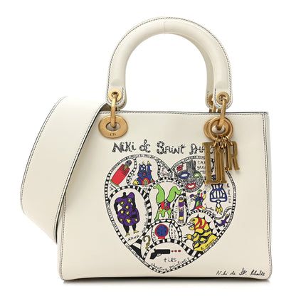Christian Dior Calfskin Niki De Saint Phalle Heart Medium Supple Lady Dior Off White 1 of 12