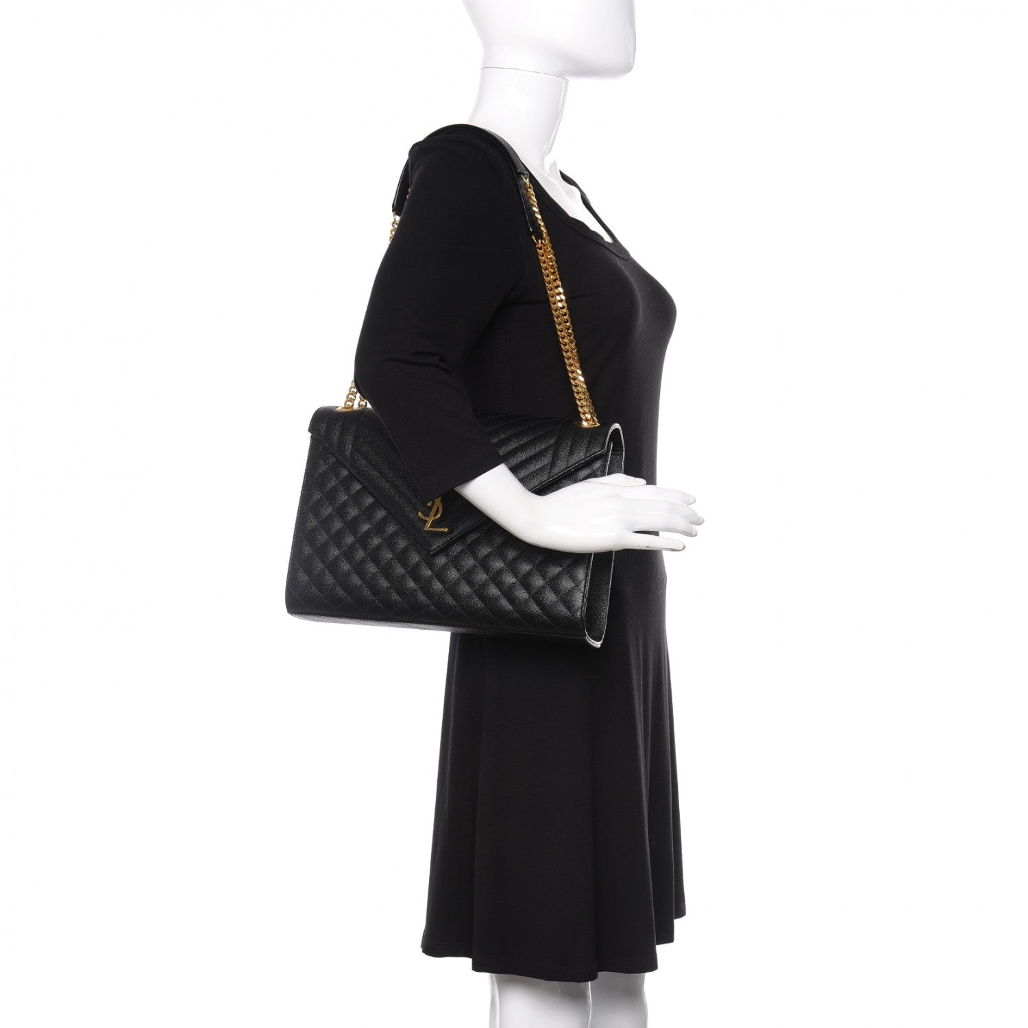 Saint Laurent Grain De Poudre Textured Mixed Matelasse Large Triquilt Monogram Satchel Black 2 of 12