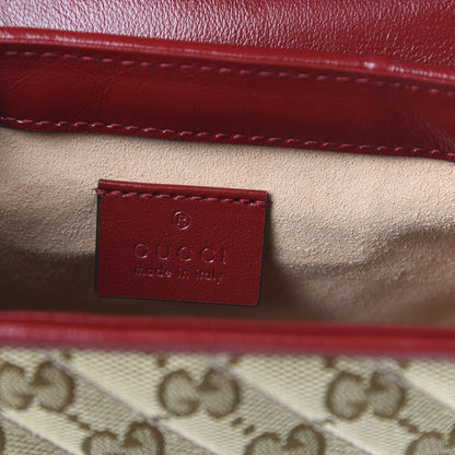 Gucci Monogram Glazed Calfskin Matelasse Diagonal Mini GG Marmont Top Handle Shoulder Bag Beige Ebony New Cherry Red 8 of 10