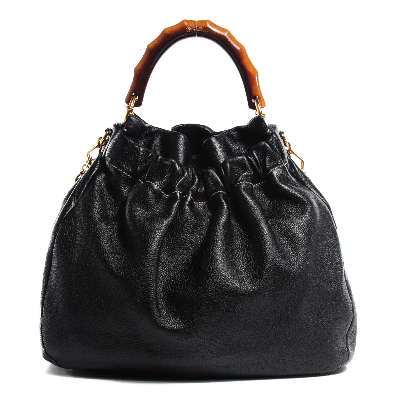 Miu Miu Leather Medium Bamboo Handle Shoulder Bag Black 1 of 9