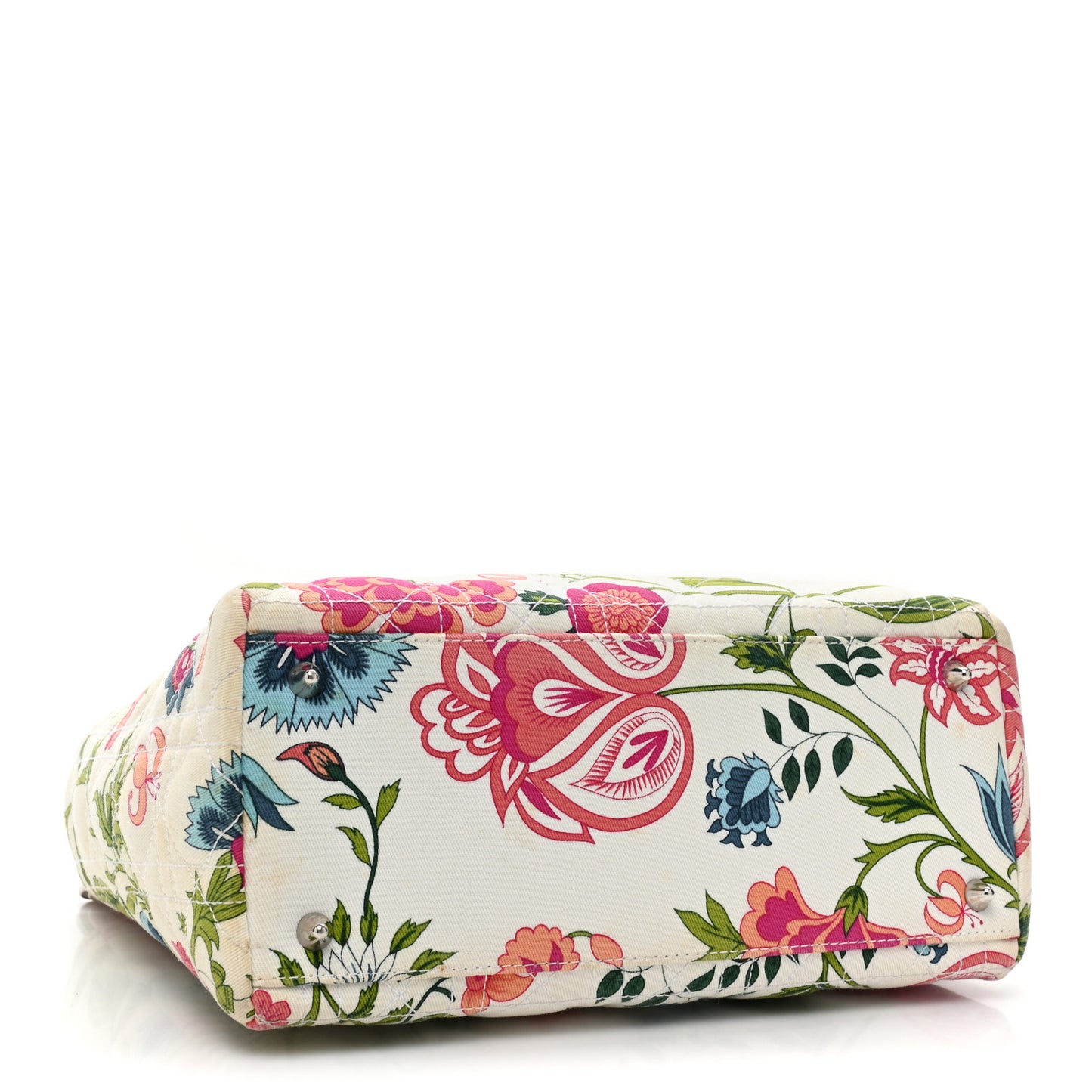 Canvas Cannage Floral Print Medium Lady Dior White Multicolor