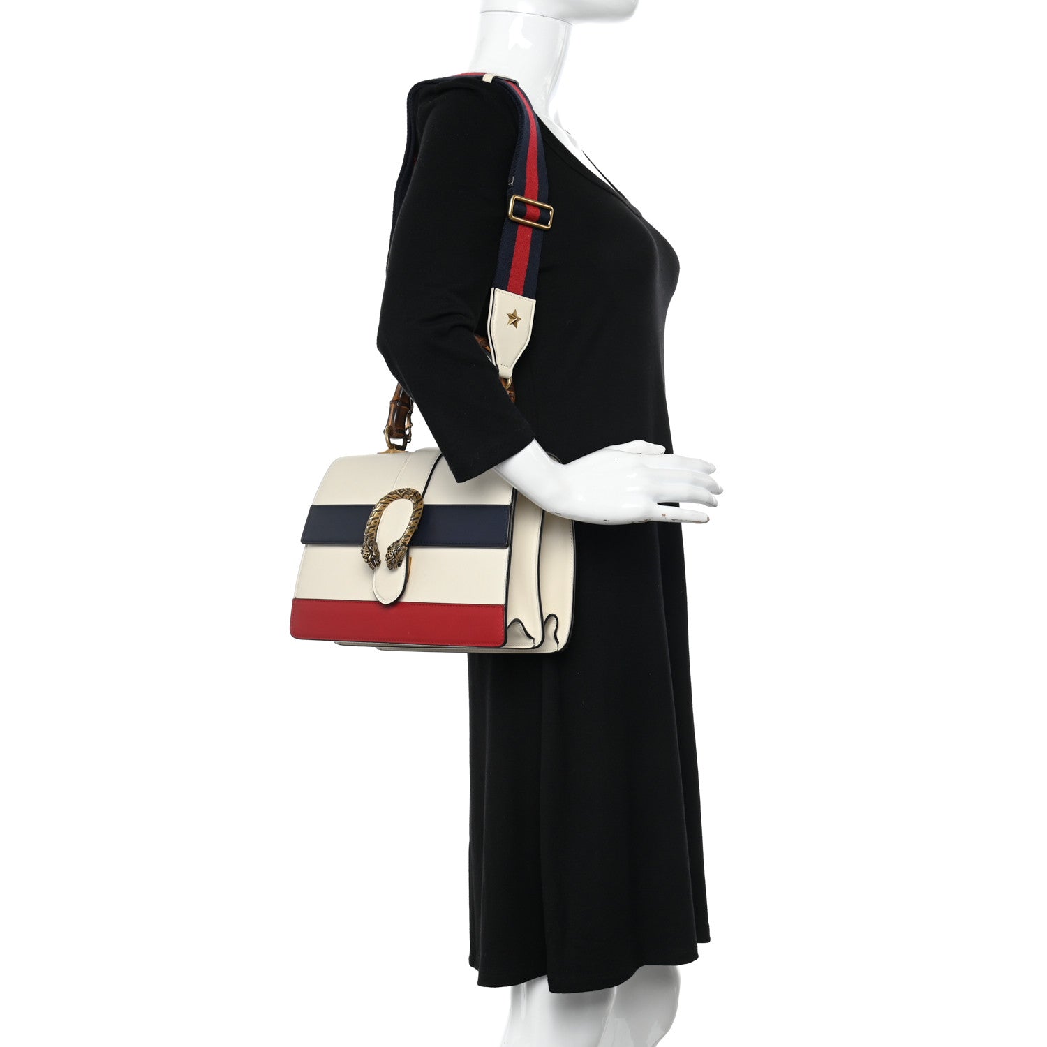 Gucci Calfskin Bamboo Web Medium Dionysus Top Handle Bag White Blue Hibiscus Red 2 of 11