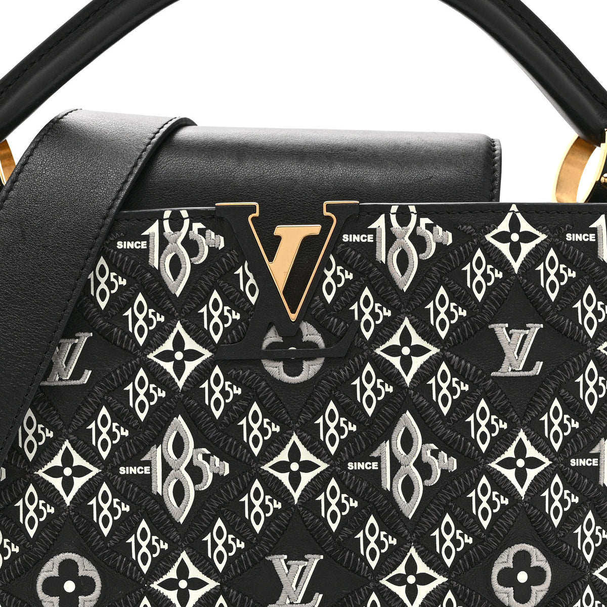 Calfskin Since 1854 Embroidered Capucines PM Black