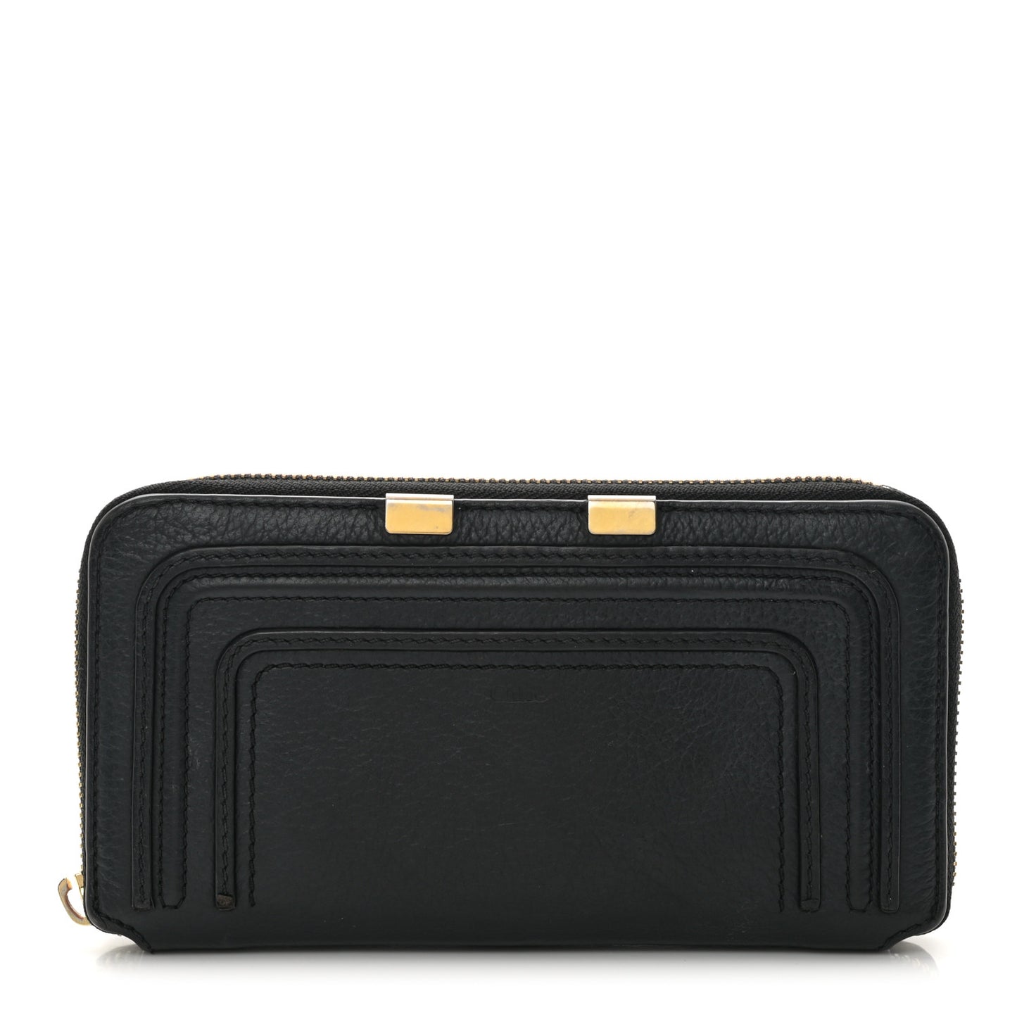 Grained Calfskin Marcie Long Zip Around Wallet Black