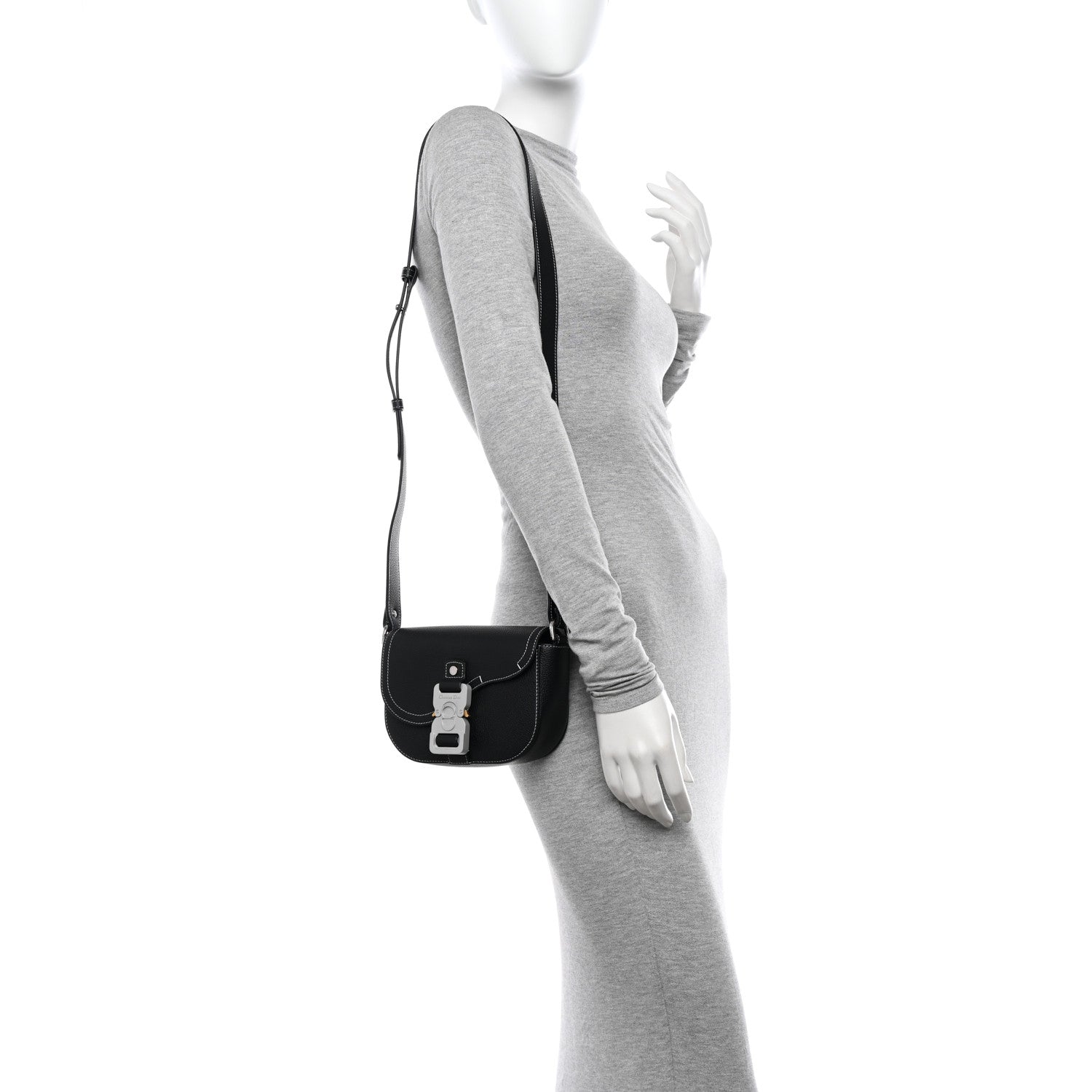 Christian Dior Grained Calfskin Saddle Pouch With Strap Black 2 of 11