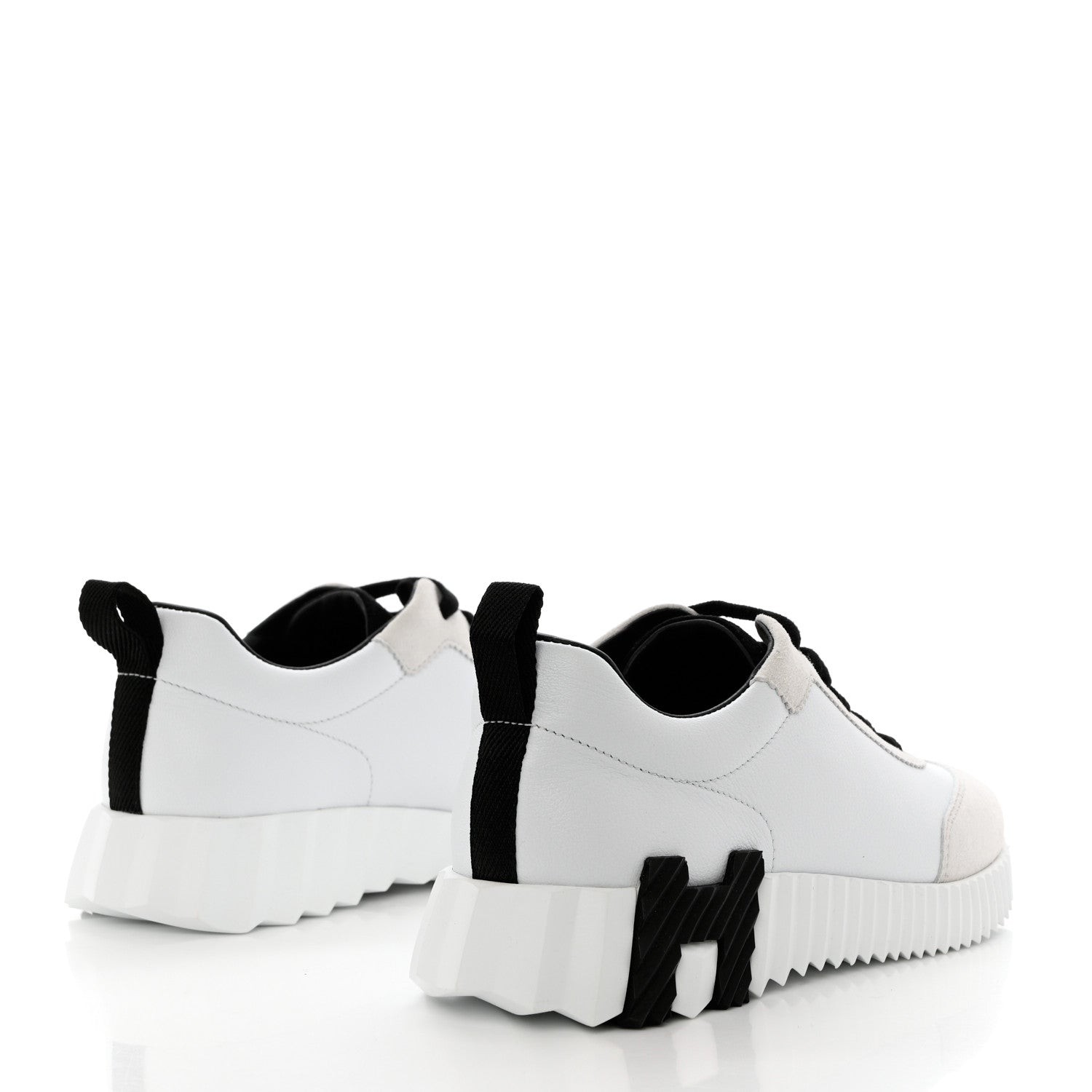 Hermes Goatskin Suede Bouncing Sneakers 36.5 White Black 4 of 9