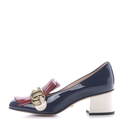 Gucci Vernice Studded GG Marmont Fringe 50mm Loafer Pumps 36 Blue Agata Hibiscus Red Mystic White 1 of 12