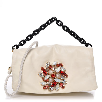 Miu Miu Nappa Crystal Flap Shoulder Bag Bianco White 1 of 12
