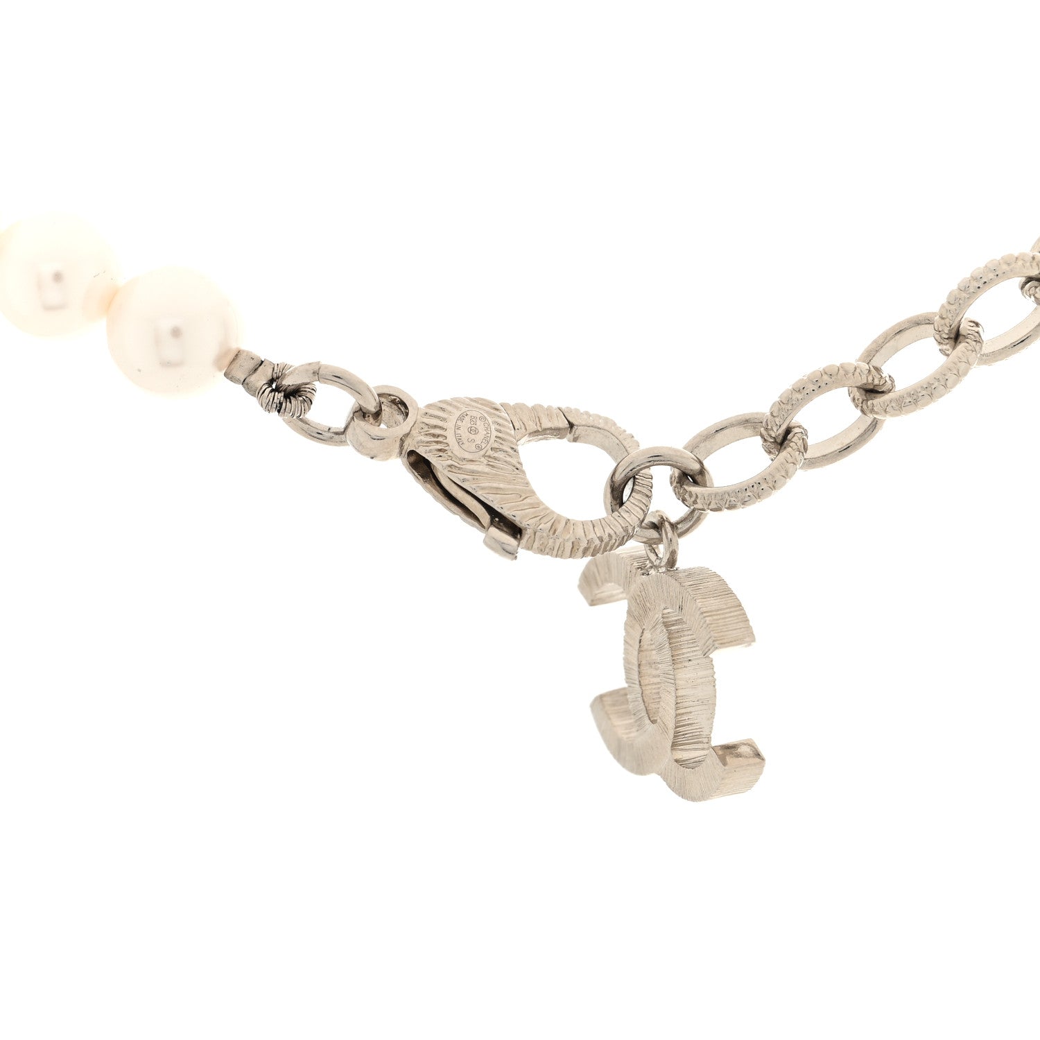 Chanel Pearl Crystal CC Choker Necklace Silver 4 of 5