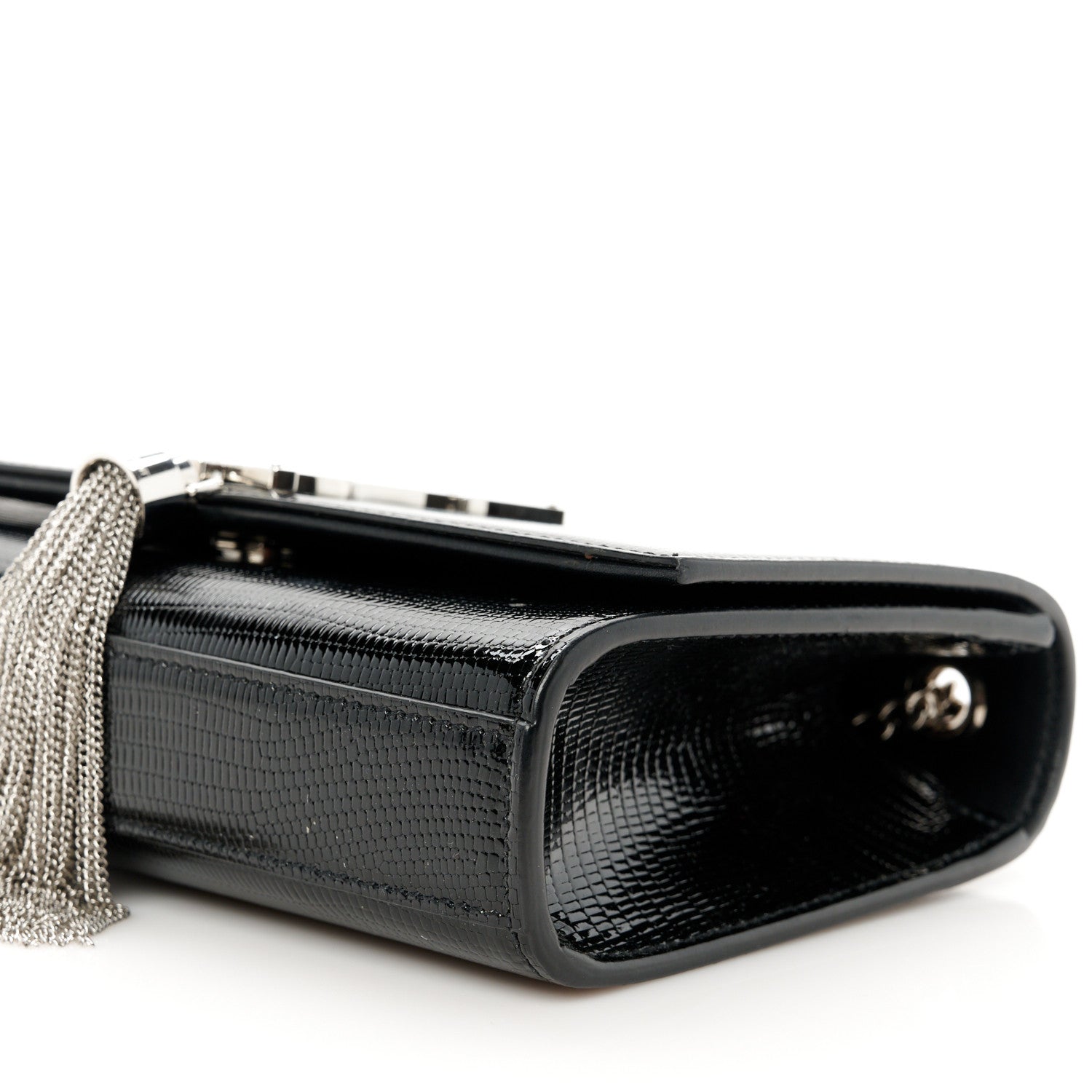 Saint Laurent Calfskin Lizard Embossed Small Classic Monogram Kate Tassel Satchel Black 11 of 11