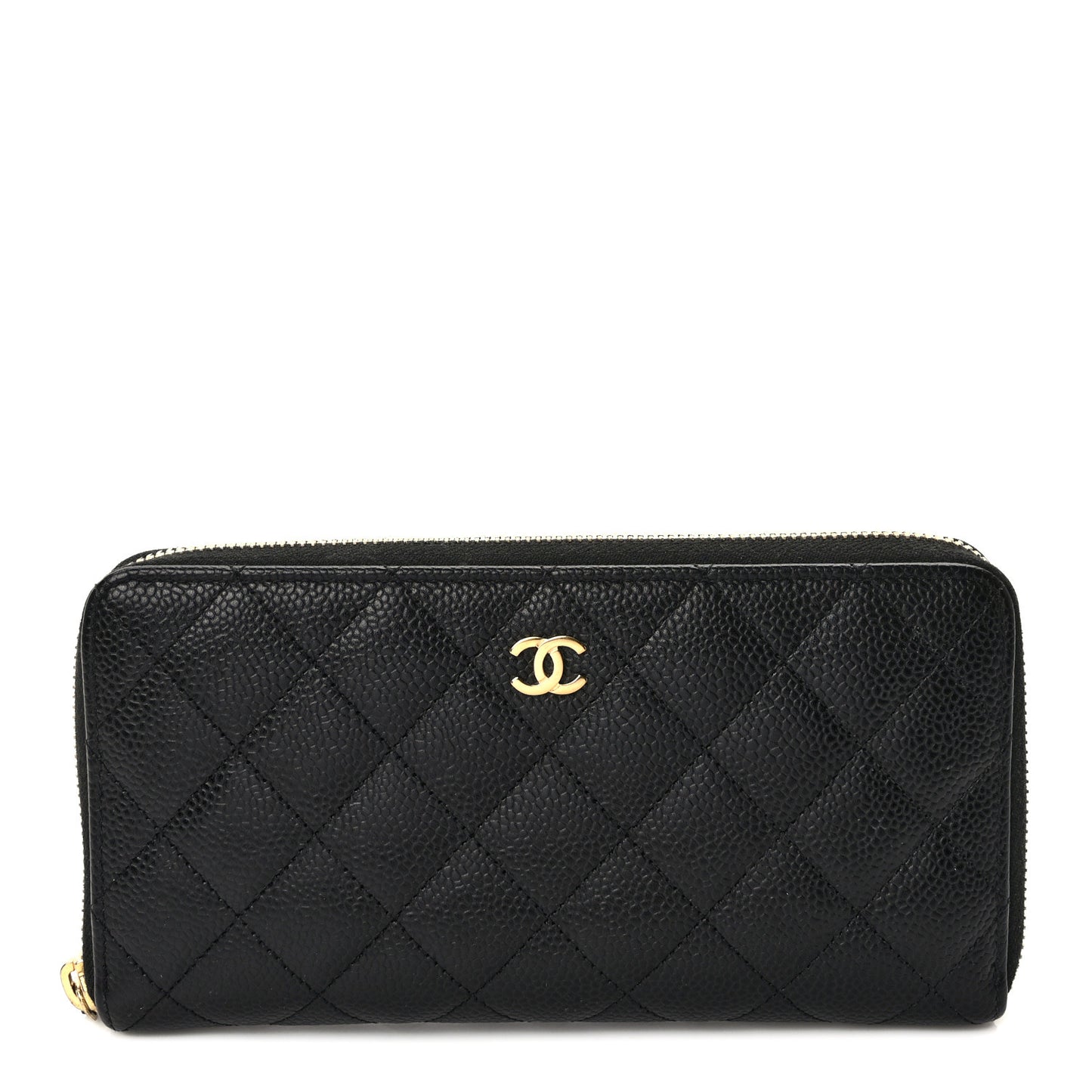 Caviar Quilted Large Gusset Zip Around Wallet Black