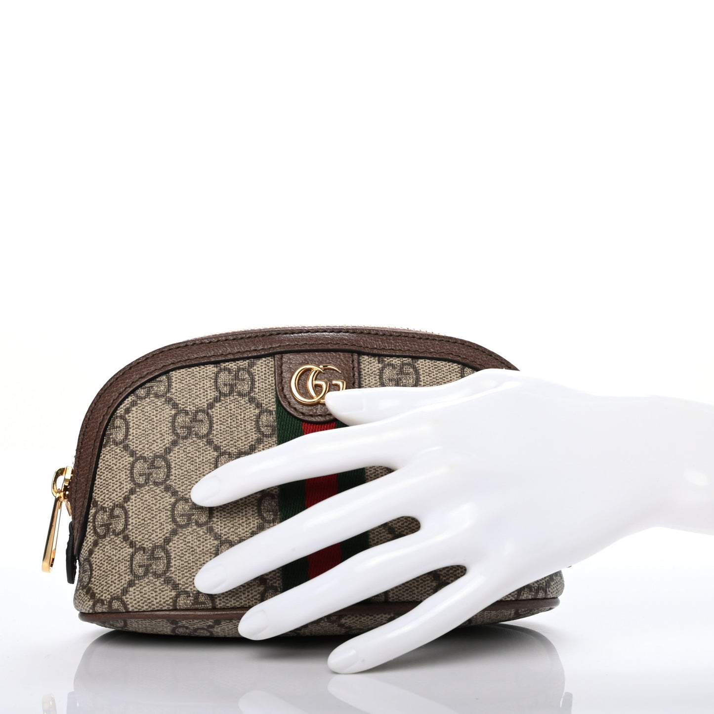 GG Supreme Monogram Textured Calfskin Web Medium Ophidia Cosmetic Case Beige Ebony New Acero
