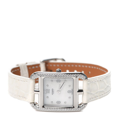 Hermes Stainless Steel Alligator Diamond Bezel Mother of Pearl 23mm Cape Cod Quartz Watch Blanc 2 of 5