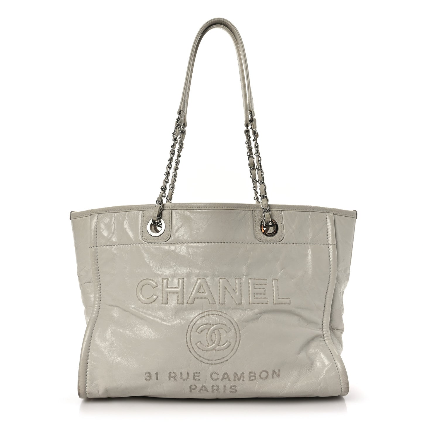 Glazed Calfskin Small Deauville Tote Ecru