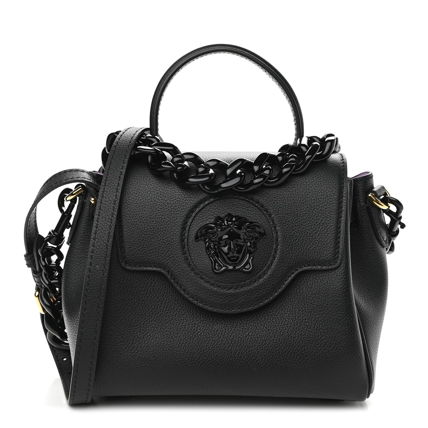 Grained Calfskin Small La Medusa Top Handle Bag Black Lilac
