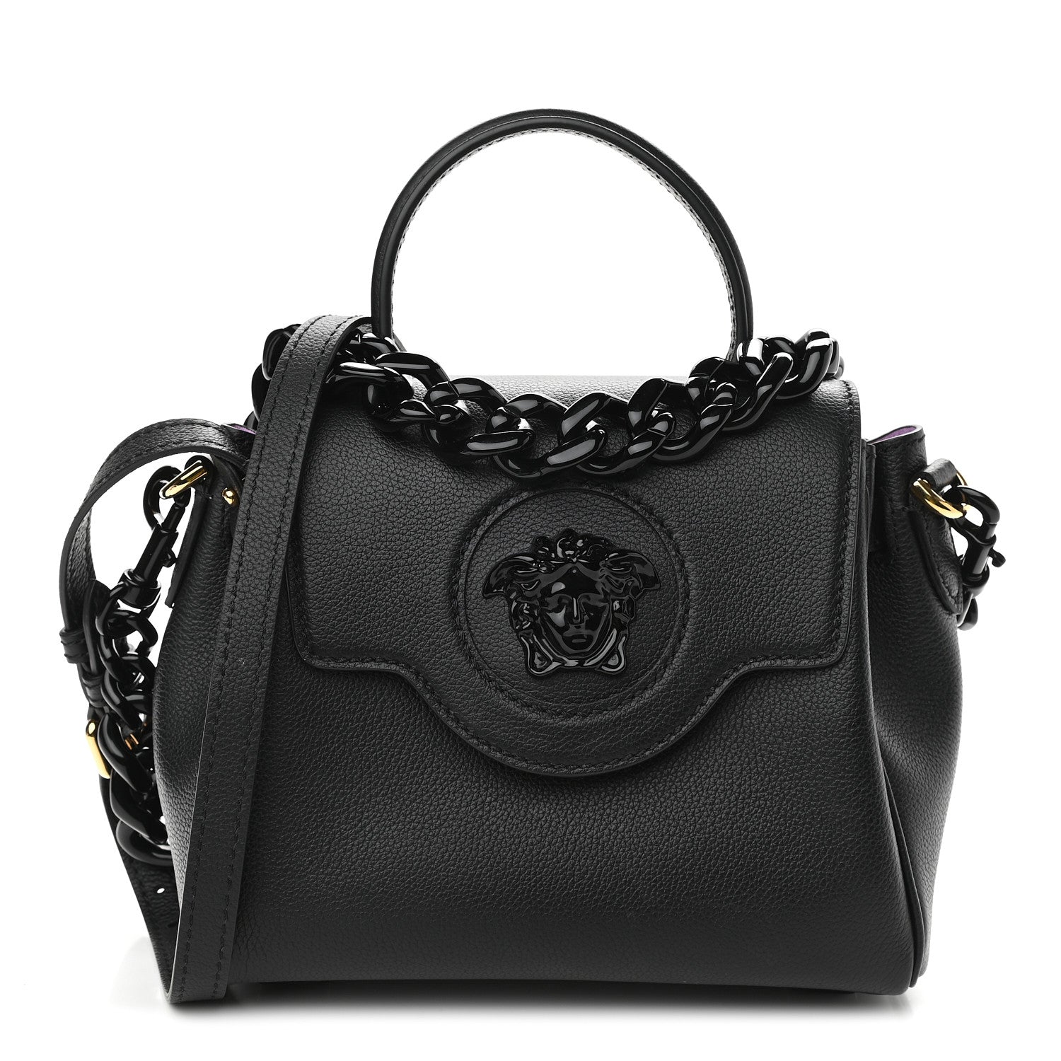 Versace Grained Calfskin Small La Medusa Top Handle Bag Black Lilac 1 of 9