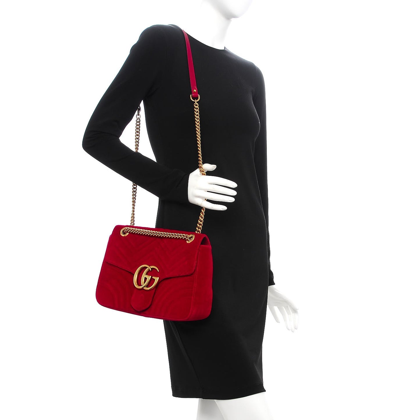Velvet Matelasse Medium GG Marmont Shoulder Bag Hibiscus Red