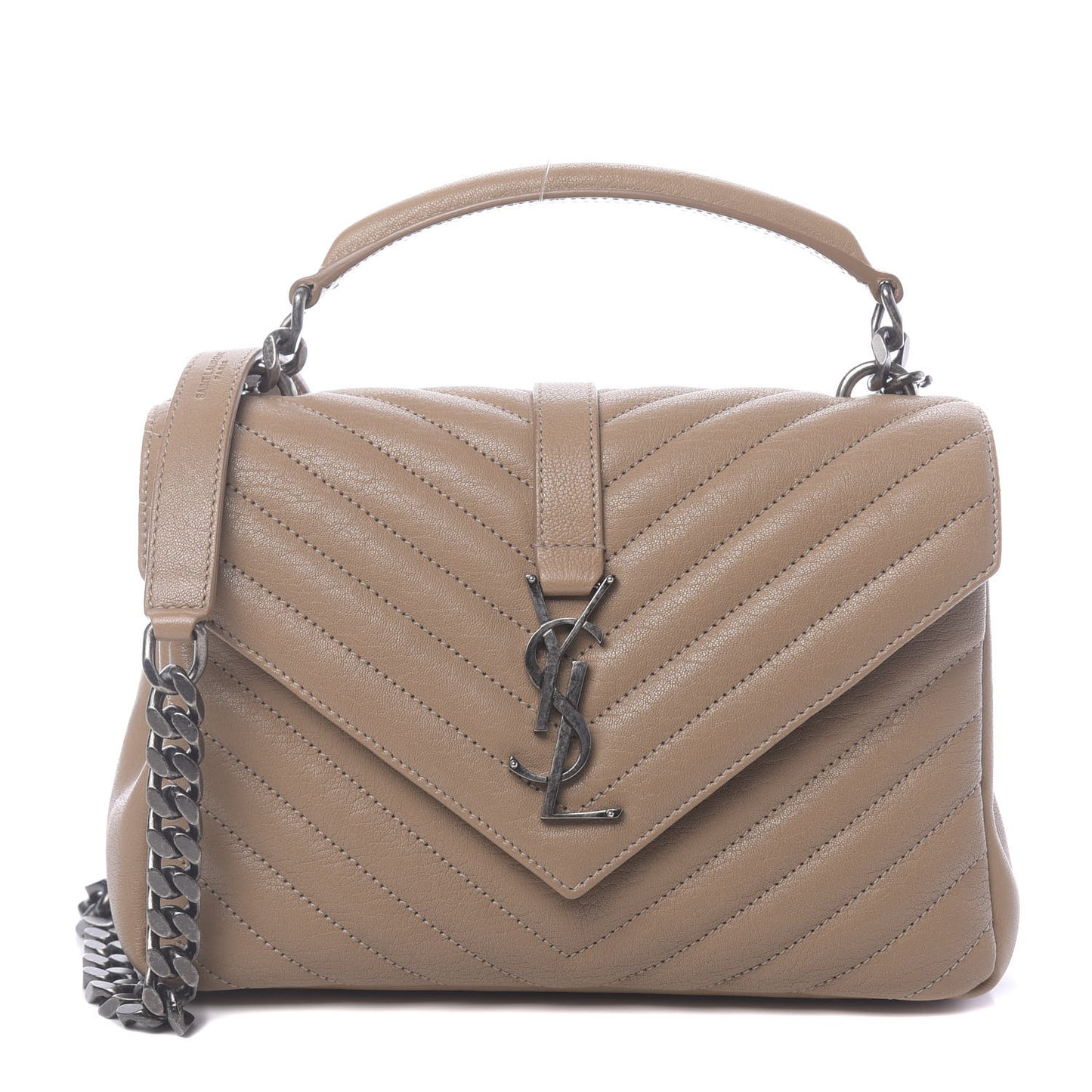 Sheepskin Matelasse Chevron Monogram Medium College Bag Taupe