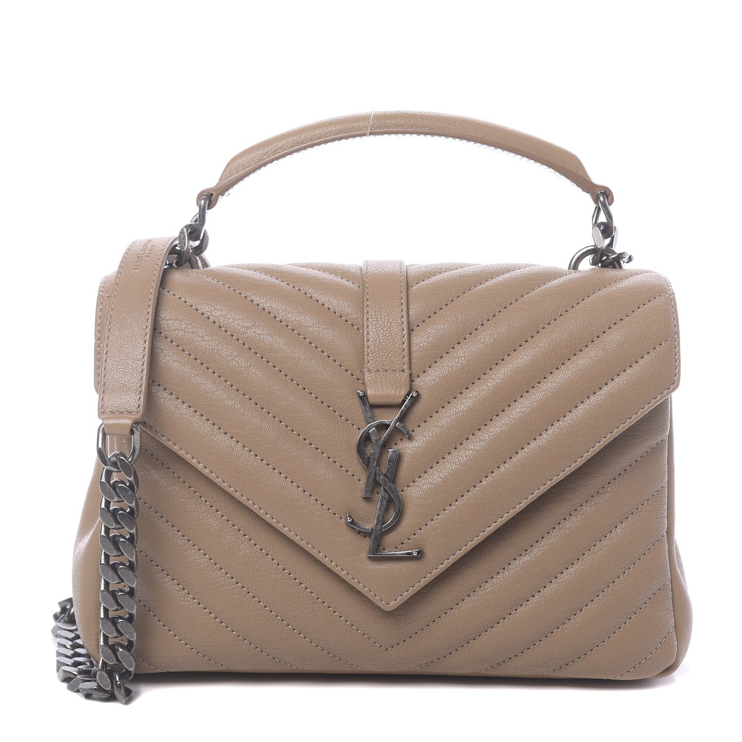 Saint Laurent Sheepskin Matelasse Chevron Monogram Medium College Bag Taupe 1 of 9