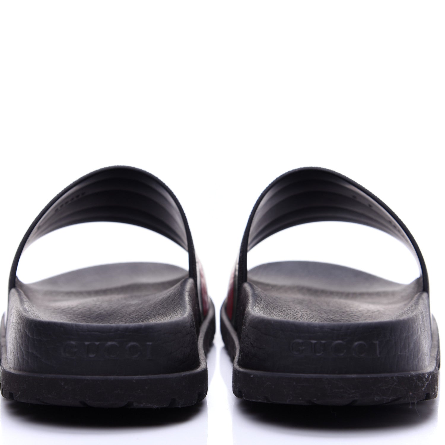 Gucci Rubber Web Mens Lug Sole Slide Sandals 6 Black Green Red 6 of 11